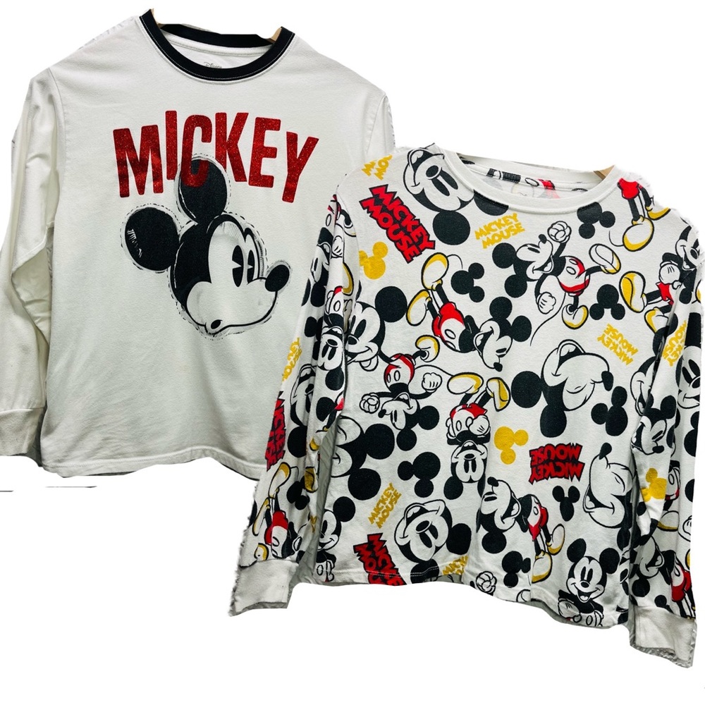 Disney Mickey Mouse Kids Youth Medium 10/12 Long Sleeve T-Shirt Bundle 2 Pack